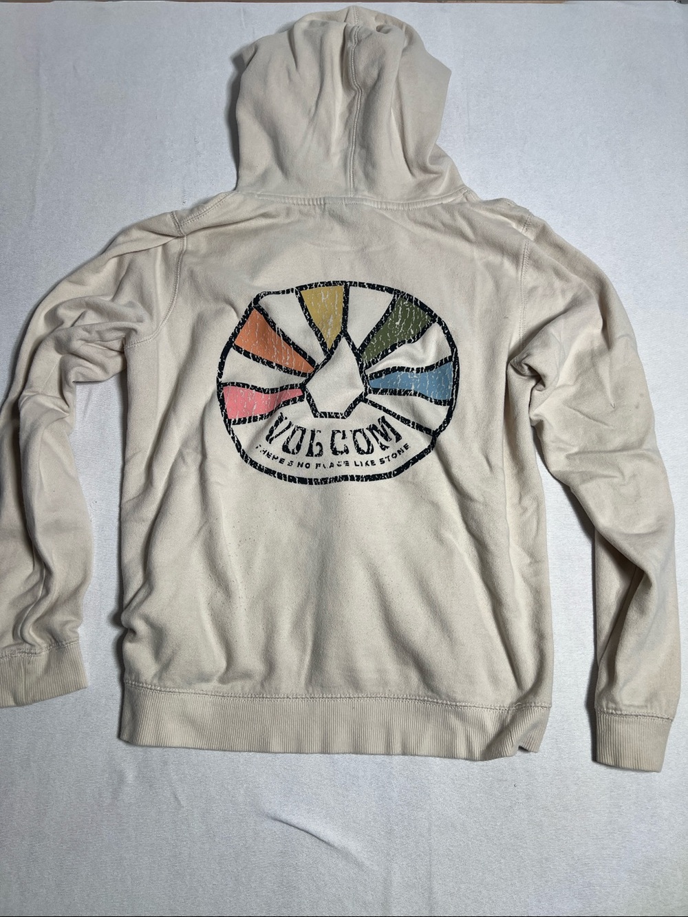 Volcom Cream Hoodie with Multicolor Back Graphic